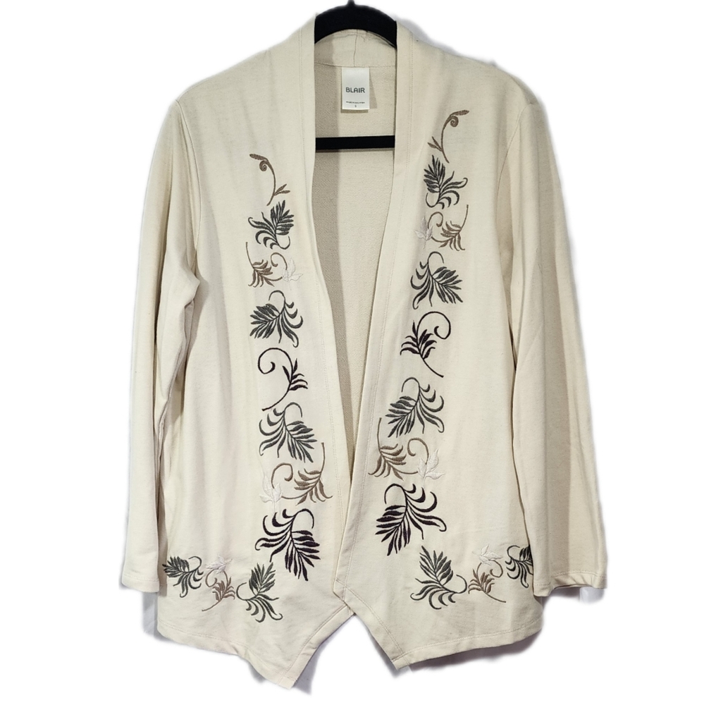 Blair Women's Sweater Cardigan Small Cream Cardinal Floral Embroidery